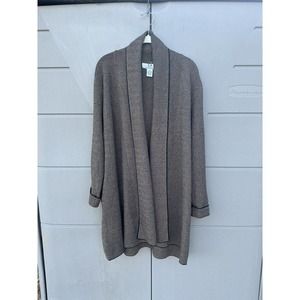 Magasconi Open Front Long Line Cardigan Duster Sweater Tan Herringbone Heavy Med